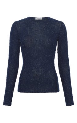 Nello Knit Sweater in Electric Navy Beaded Cashmere Silk