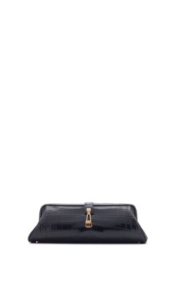 Paola Clutch in Black Crocodile Leather