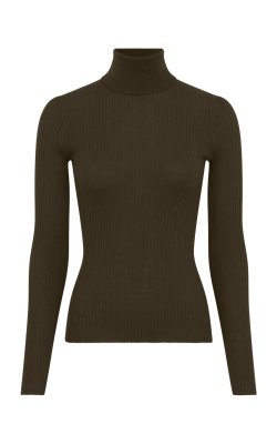 Peppe Knit Turtleneck in Olive Cashmere Silk