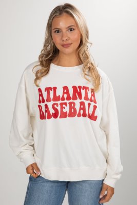 White Atlanta Baseball Bubble Letter Sweatshirt