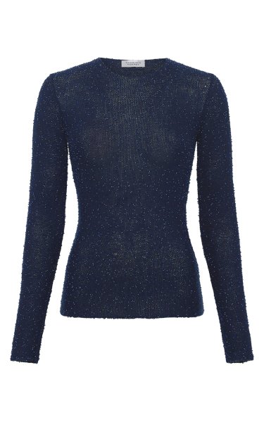 Nello Knit Sweater in Electric Navy Beaded Cashmere Silk