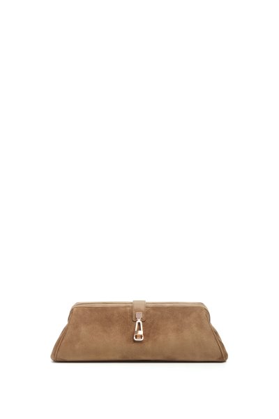 Paola Clutch in Dark Sand Suede