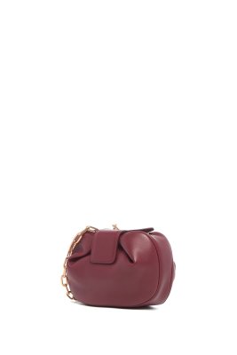 Soft Demi Clutch with Chain in Bordeaux & Fuchsia Nappa Leather